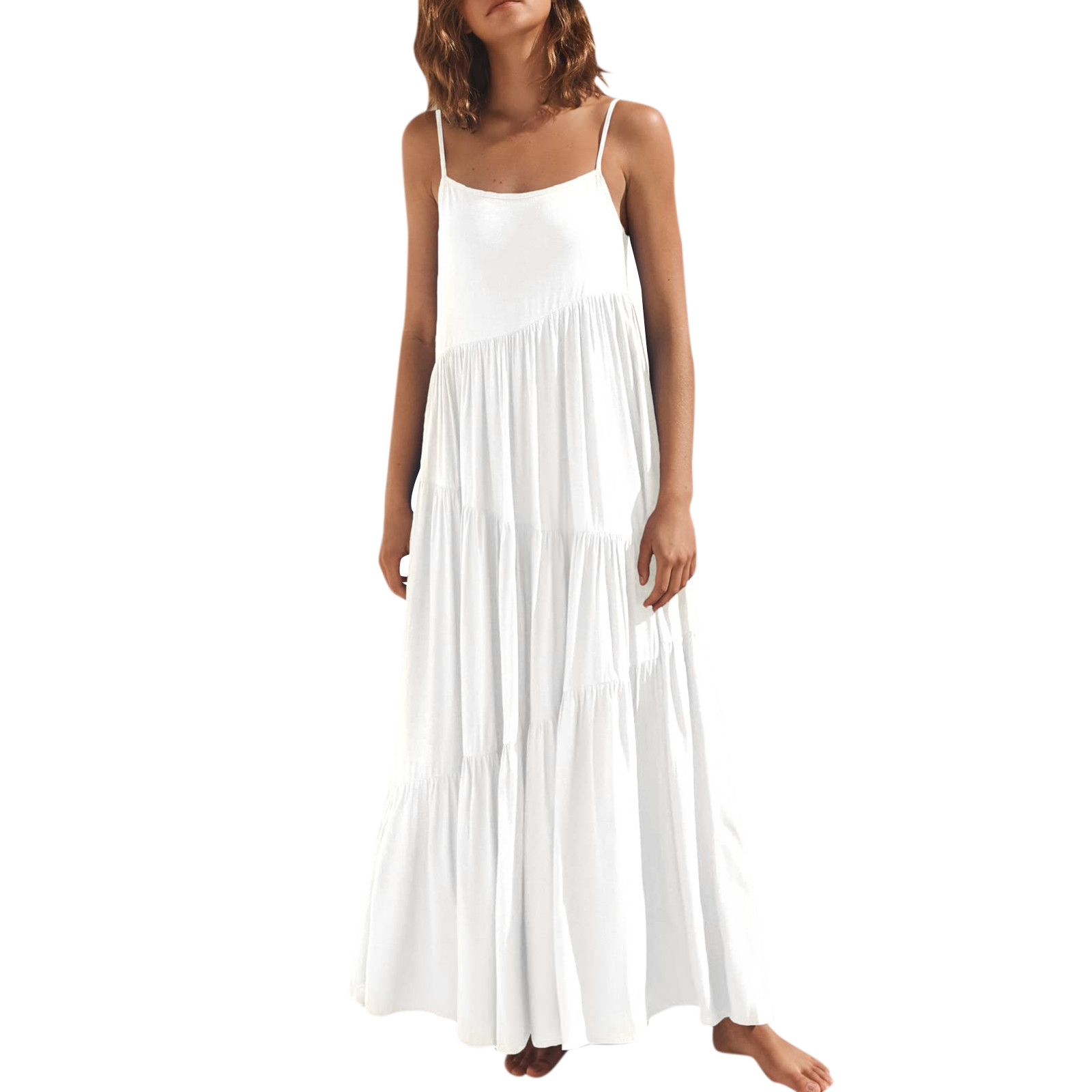 thumbnail image 2 of Vestido largo con tirantes finos para mujer - Pareo estampado para la playa - Vestido camisero holgado de poliéster - Ropa informal de verano, 2 of 6